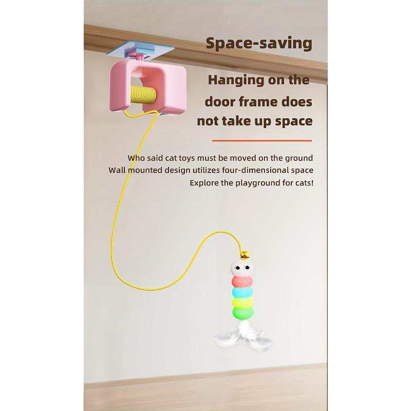 1pc Automatic Swing Door Toy with USB Charging - Indoor and Outdoor Interactive Hanging Cat Ball (artificial Feathers) - Suitable for All Breeds