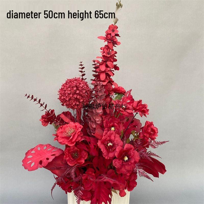 Red Chinese Engagement Wedding Floor Arrangement - Aisle and Stage Silk Flower Decoration