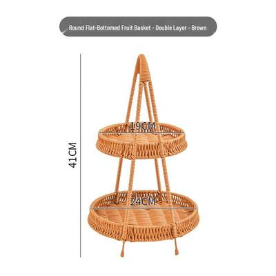 ZISIZ Rattan-Geflochtenes Doppelschichtiges Ovales Obst- & Snacktablett