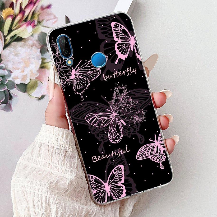 Für Huawei P20 Lite Hülle Beliebte Blume Schmetterling Weiche Klare Silikon Handy Rückseite für Huawei P20Lite Nova 3e ANE-LX1 Bumper