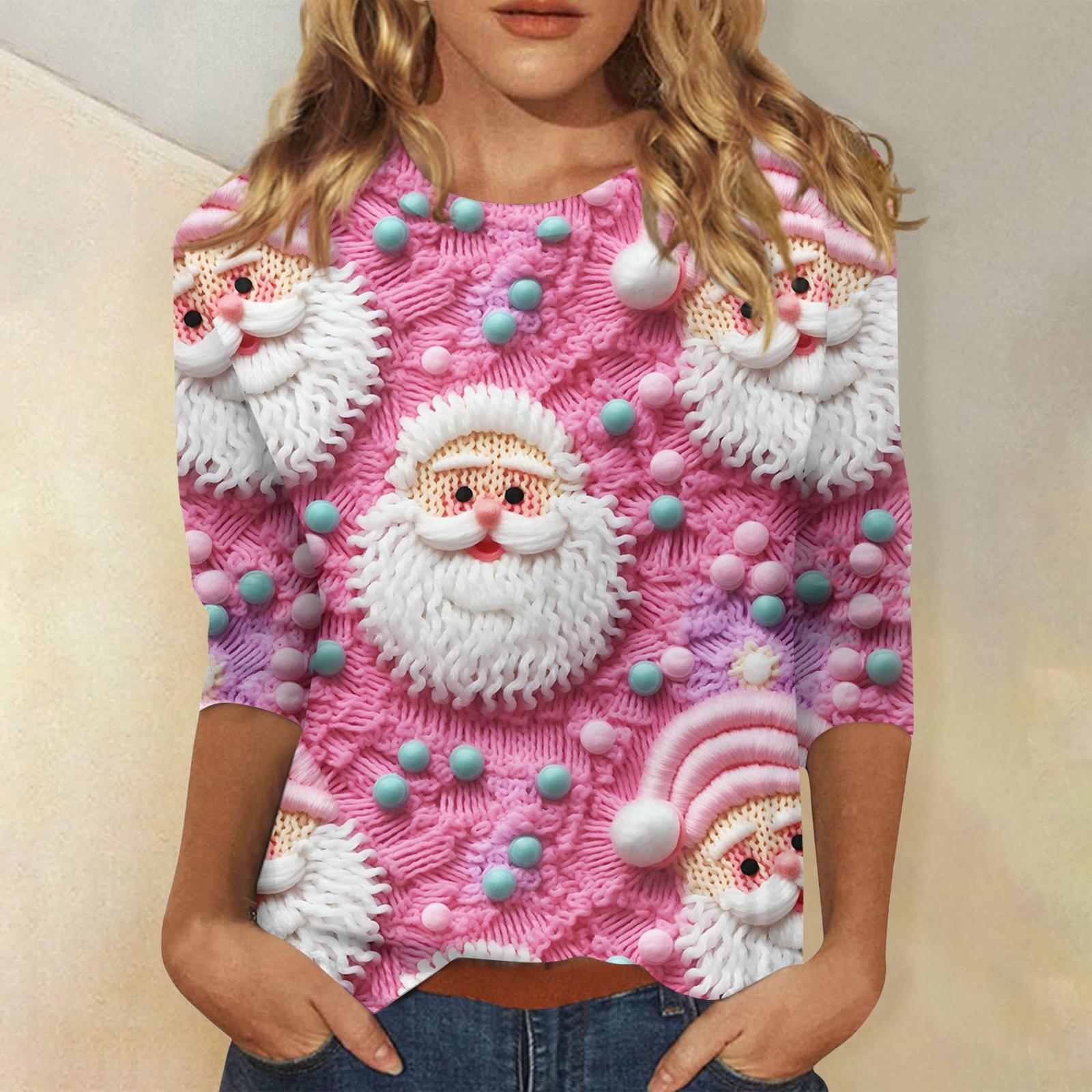 

Женская модная повседневная футболка с рукавом три четверти и рождественским принтом, с круглым вырезом XL