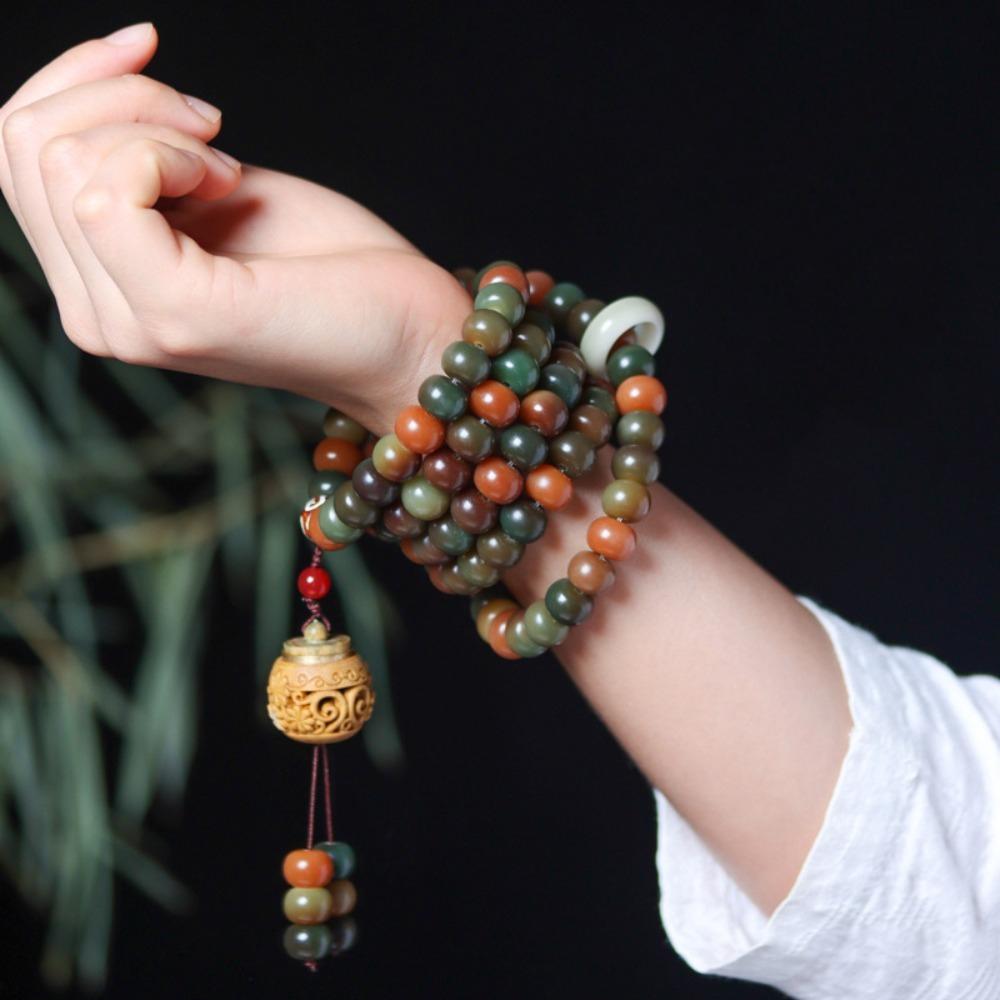 Colorful Dunhuang Bodhi Bracelet Tassel Prayer Beads Necklace Retro Rosary Beads Bracelets  Unisex