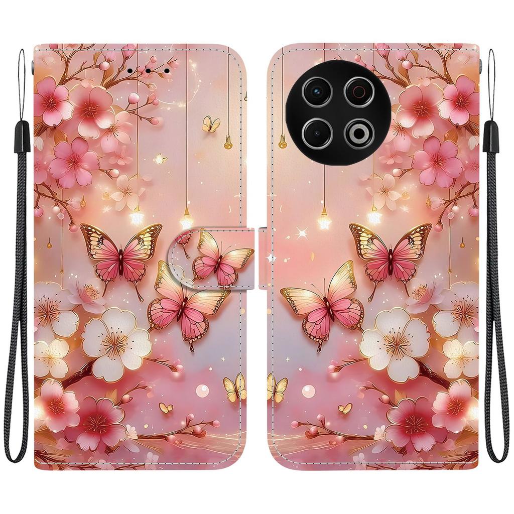 Handmade PU Leather Flip Case for Tecno Spark 30 / Spark 30 Pro Anti-Slip Shockproof Cover with Wrist Strap & Heart/Rose Cat Designs