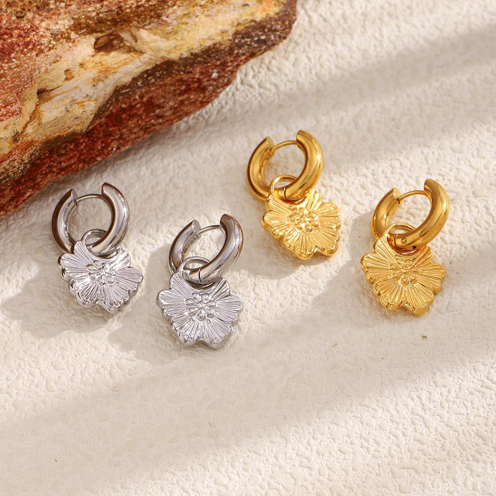 MamacitaSlay 316L Edelstahl Blumen-Creolen 18K Gold plattiert Wasserdichter Schmuck Elegante Statement-Ohrringe für Damen