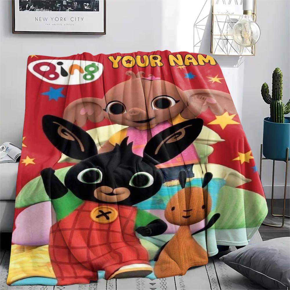1PC Custom Name Bing Bunny Patterned Flannel Blanket Suitable For All Seasons for Home Decor Warmth and Comfort Gifts Holiday Present