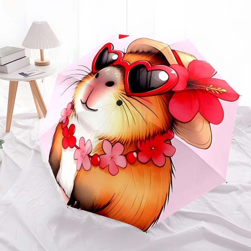 1pc Hamster SunglassesAutomatic Open/close Folding Umbrella, Compact Portable Travel Umbrella, Perfect Birthday/Holiday, Cute Umbrella Y021