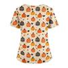 Womens V Neck Halloween Print Medical Scrub Top with Pockets Side Slits Short Sleeve Work Shirt for Healthcare Professionals