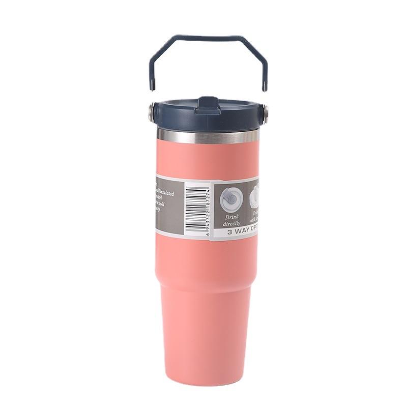 30oz Stainless Steel Tumbler with Handle, 304 Car Cup Holder Friendly, Double Wall Vacuum Insulated Hot Cold Travel Mug, Portable Iced Coffee Cup