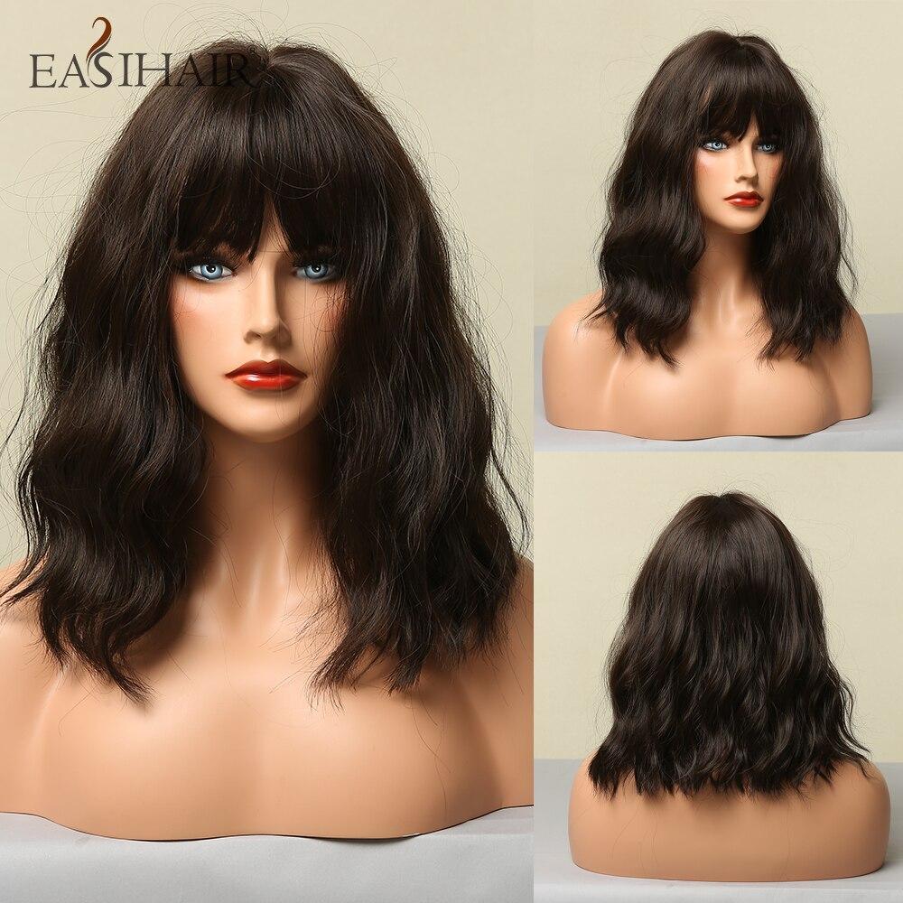 EASIHAIR Perucas de cabelo natural Bob, laranja, marrom, liso, bob, perucas sintéticas, perucas de cabelo de fibra resistente ao calor, perucas de cosplay para festa diária