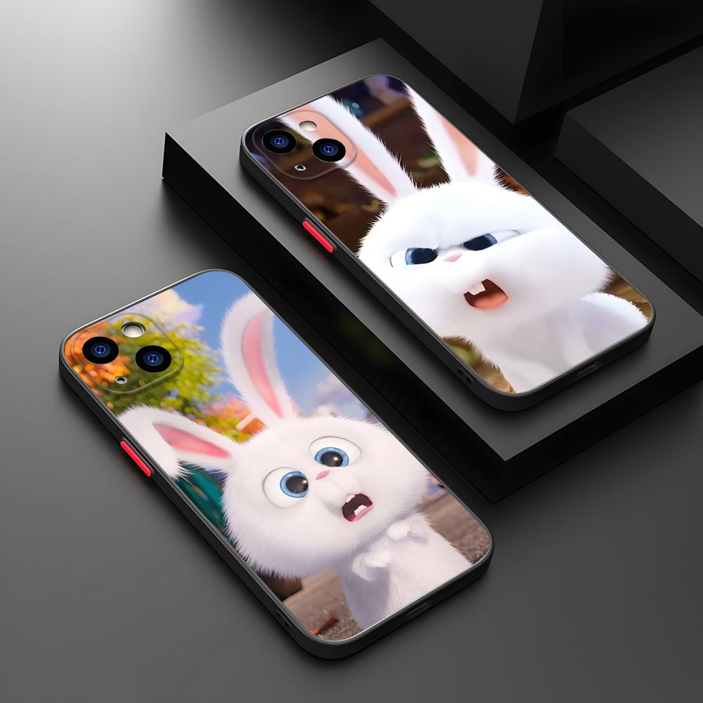 Cute Cartoon Rabbit Snowball Phone Case Matte Transparent For Iphone 16 15 Max 14 13 Mini 12 Pro 7 8 11 XR Xs X Plus Back Cover