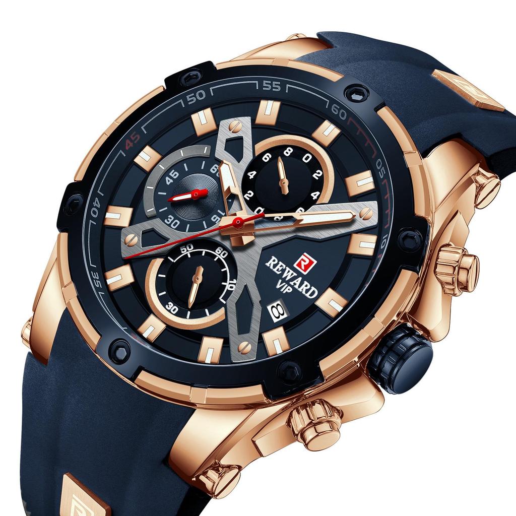 REWARD Men's Multifunction Chronograph Silicone Sports Watch - Luminous, Waterproof, Quartz Calendar (Model: RD83016M)