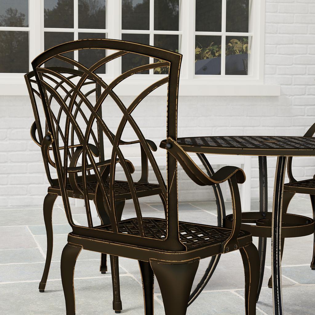 5 Pieces Garden Dining Set for 4, Cast Aluminium Outdoor Dining Set with 4 Armchairs and Round Dining Table with Parasol Hole