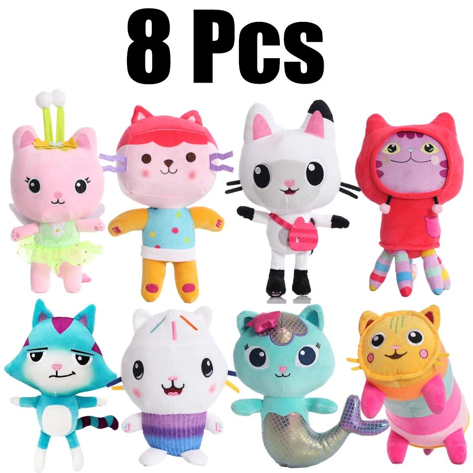 25cm 2 or 8Pcs Gabby doll house plush toy cartoon stuffed animal mermaid cat mermaid plush doll children's Christmas gift