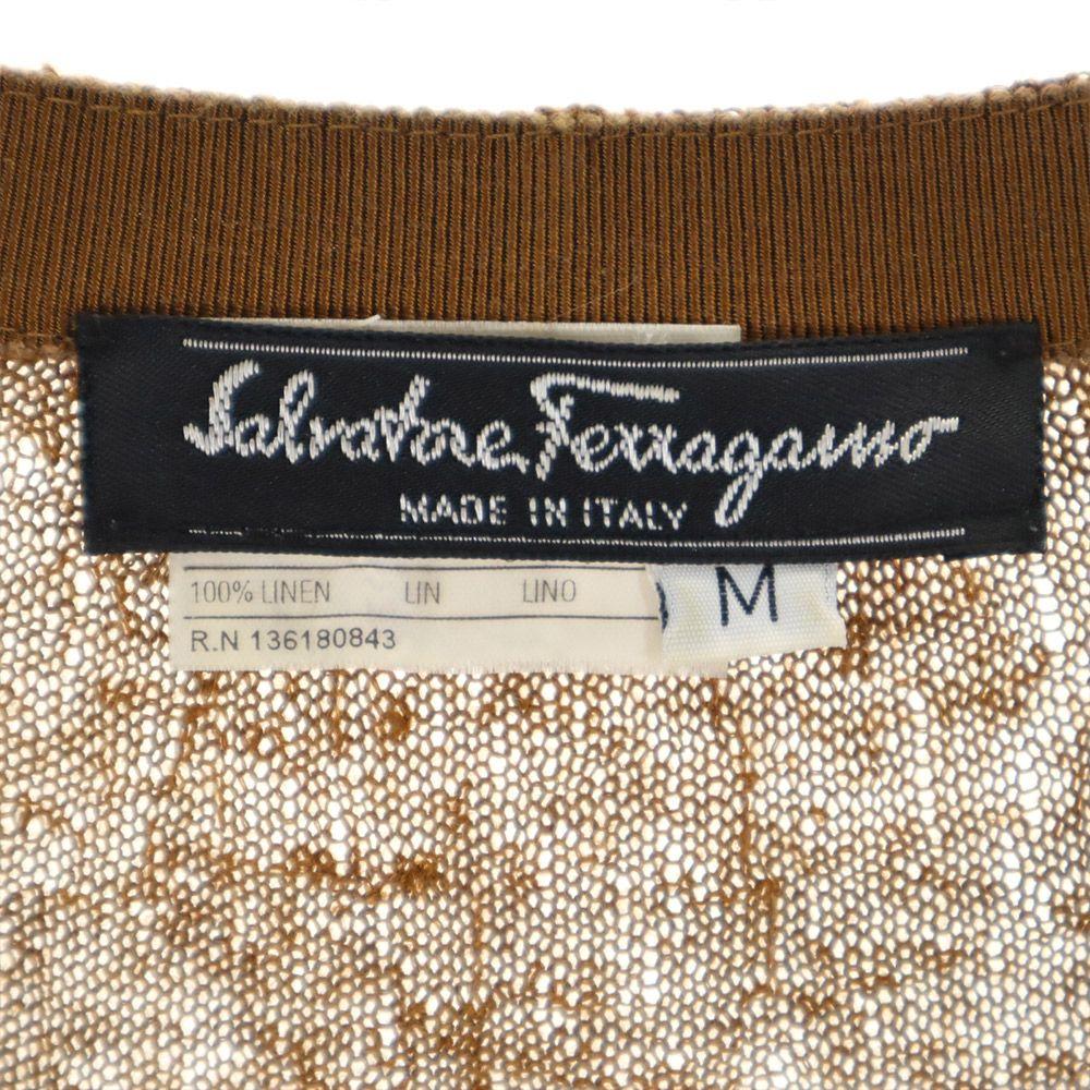 Salvatore Ferragamo Льняной кардиган с V-образным вырезом и длинными рукавами M Коричневый Женский Б/у