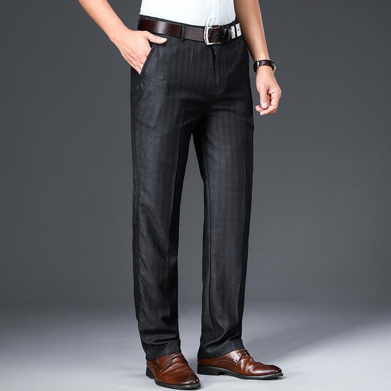 High End Striped Casual Trousers For Men, Middle-Aged Men, High Waisted Business Straight Leg Casual Pants