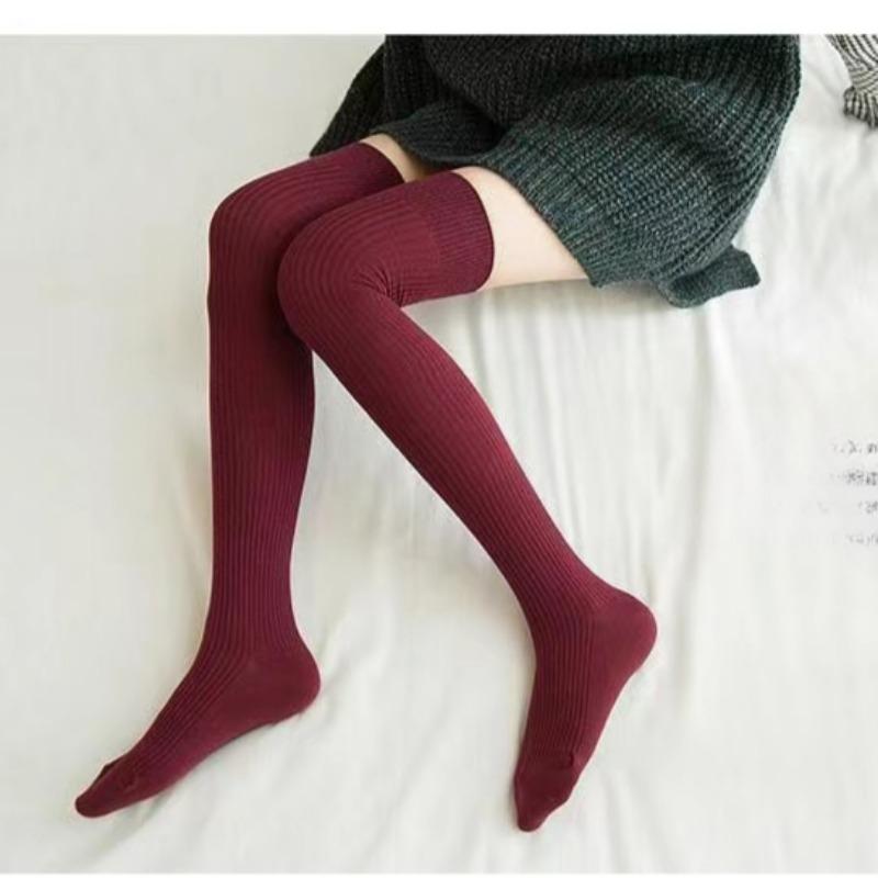 Women's Winter High Stockings Warm over Knee Soft Wool Stockings Cotton Striped Long Socks Thigh Stocking Lolita Thick Warm Sock