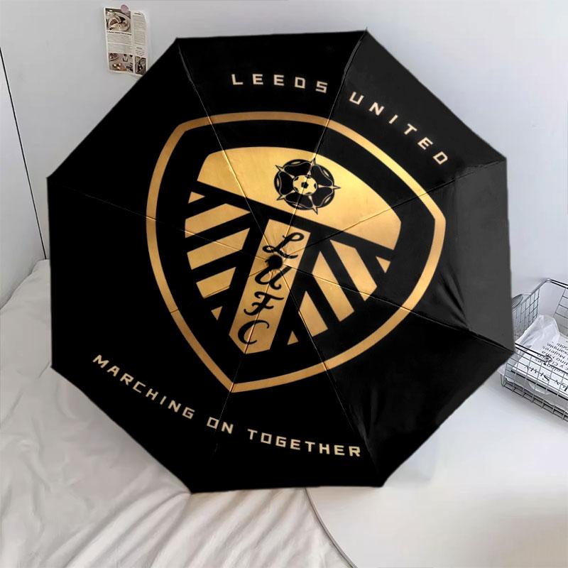 Leeds United logo pattern, automatic folding umbrella, portable and foldable design, 8 ribs, a Christmas or birthday gift.