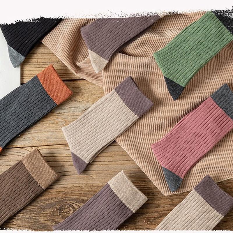Spring And Autumn Pure Color All-Match Pile Socks Mid-Tube Socks Contrasting