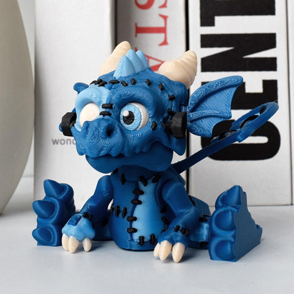 Personalised Cool Blue Flying Dragon 3D Printed Toy Joints Movable Simulation Animal Dragon Model Desktop Ornaments Boy Gifts