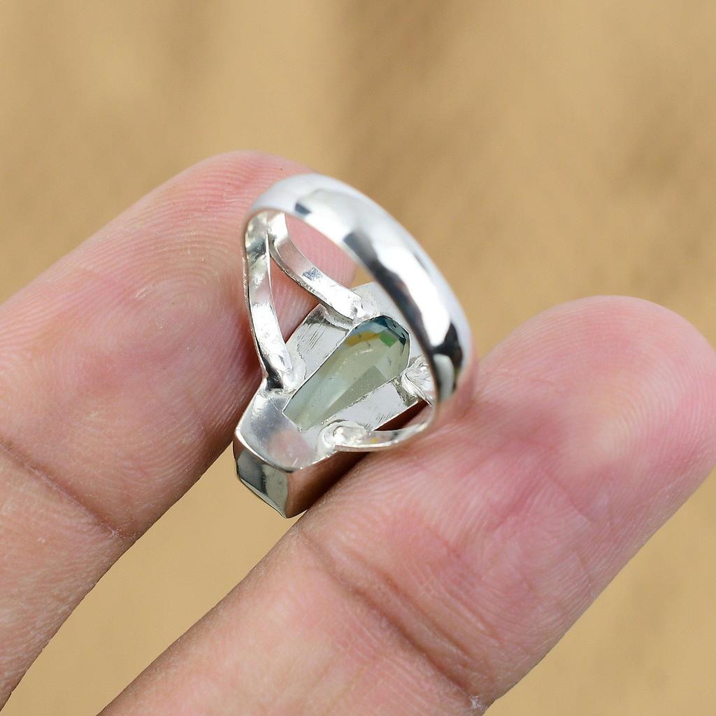 925 Sterling Silver Natural Swiss Blue Topaz Coffin Multi Stone Ring Size 7.75