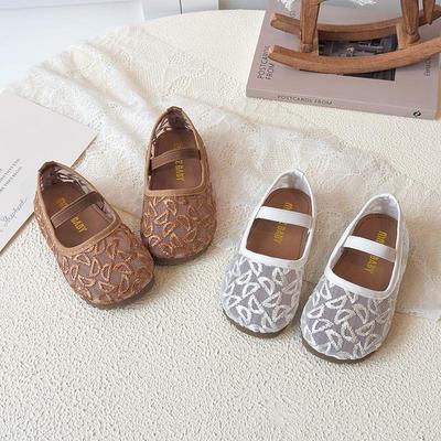 2026 Spring Girls' Breathable Mesh Lace Princess Shoes - Korean Style Soft Sole Casual Shoes