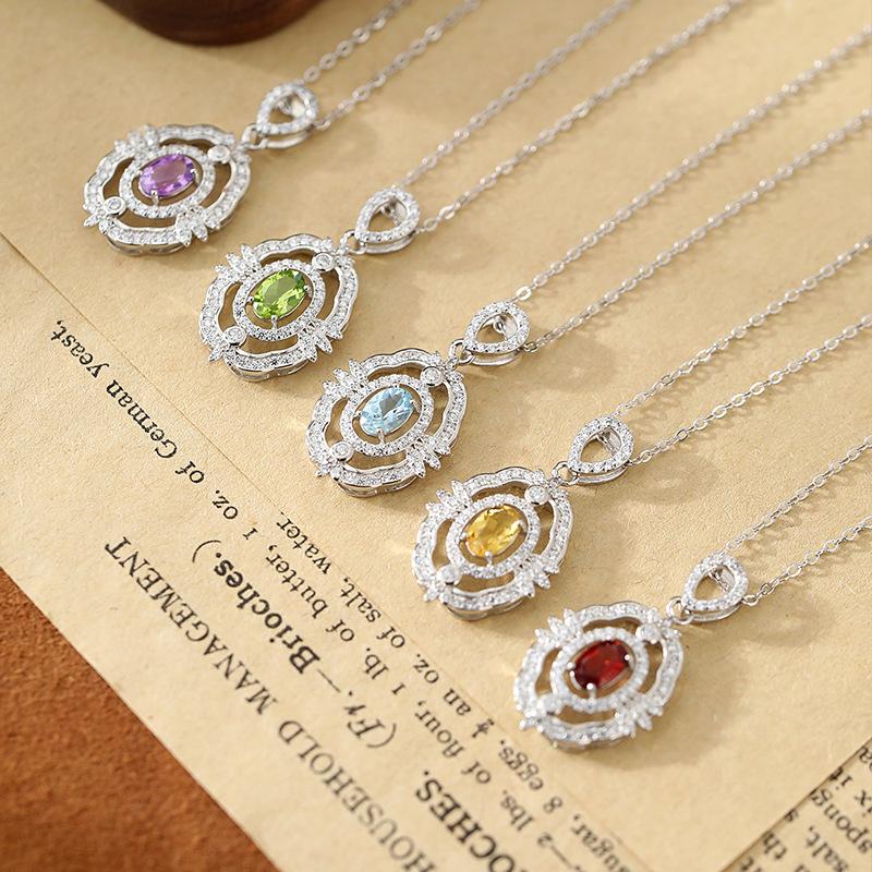 Natural spar pendant s925 sterling silver necklace women's premium elegant collarbone chain daily jewelry gift