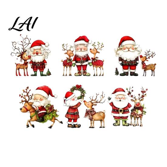 Indoor Christmas Scene Wall Stickers Watercolor Santa Claus Reindeer Decals Self-Adhesive Living Room Decor Stickers for Bedroom Entryway