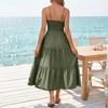 Women’s Sleeveless Smocked Waist Maxi Dress with Spaghetti Straps and Side Slit for Summer Beach and Vacation Wear