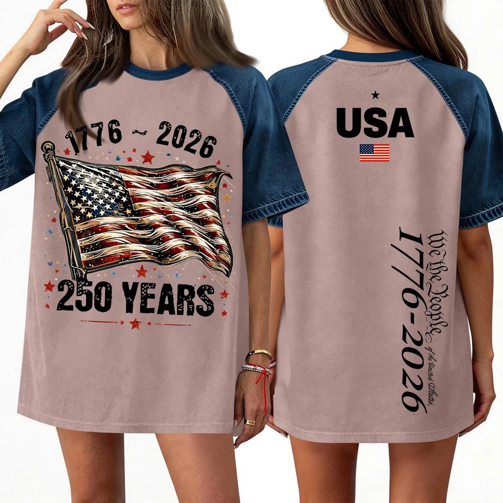 Women's Denim Patchwork Top, Casual Short-sleeved Comfortable T-shirt, Fashionable For Spring And Summer.