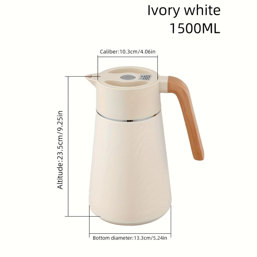 1pc Stainless Steel Insulated French Press with Wooden Handle,1.5L Large Capacity Winter Hot Water , 304 Stainless Steel, Office Coffee Maker