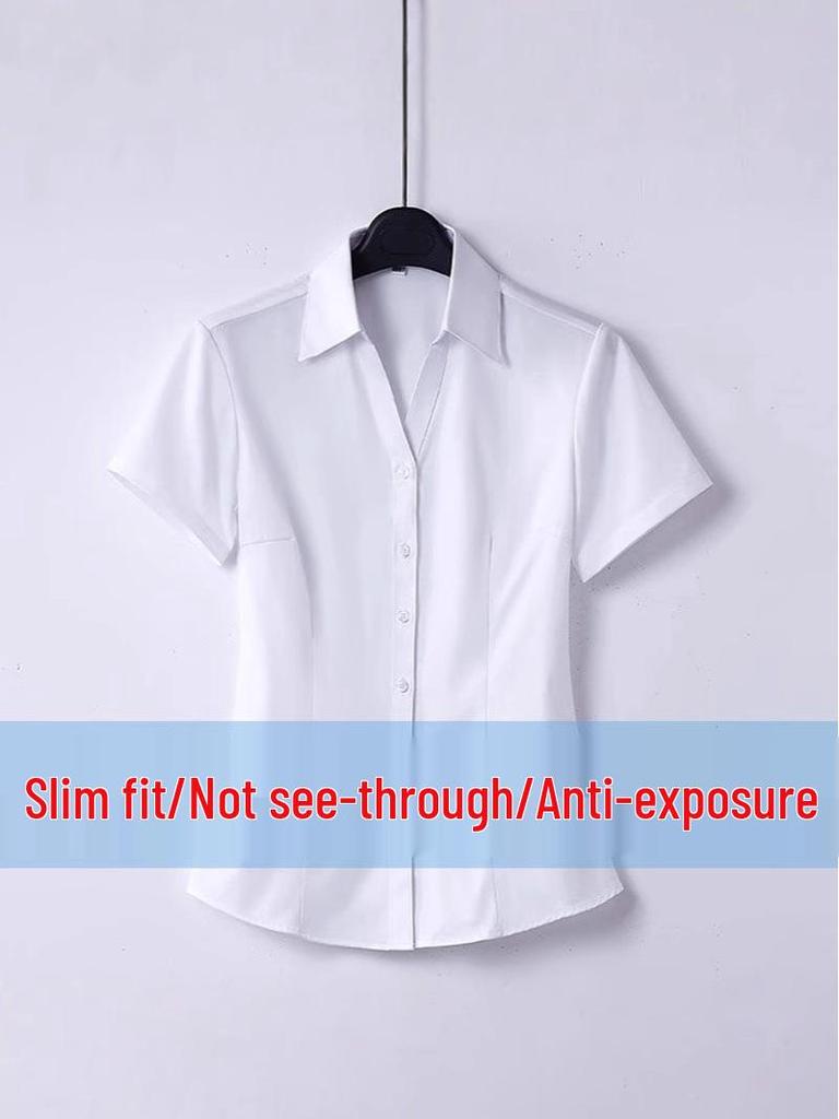 Women's Short-Sleeve White Shirt - Simple, Crisp, Versatile Workwear
