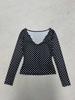 Casual polka dot lace splicing slim-fitting slim top women's versatile pure desire style long-sleeved T-shirt