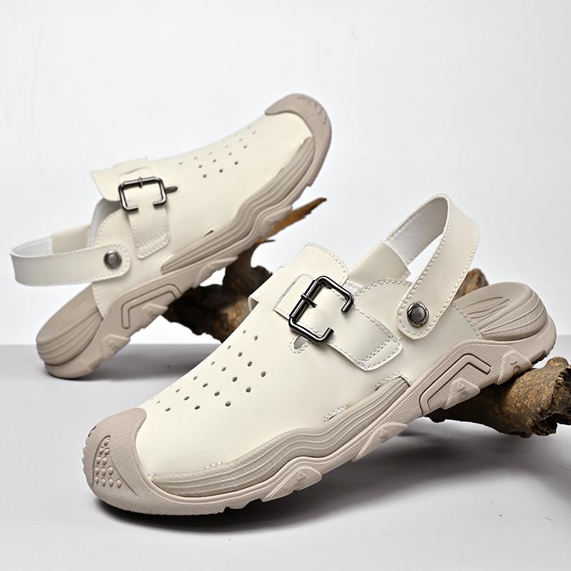 Fashion Retro Style Men Sandals Non-slip Summer Slippers Outdoor Beach Half Drag Dual-Purpose Casual Beach Shoes Ading Aqua Shoes Slides