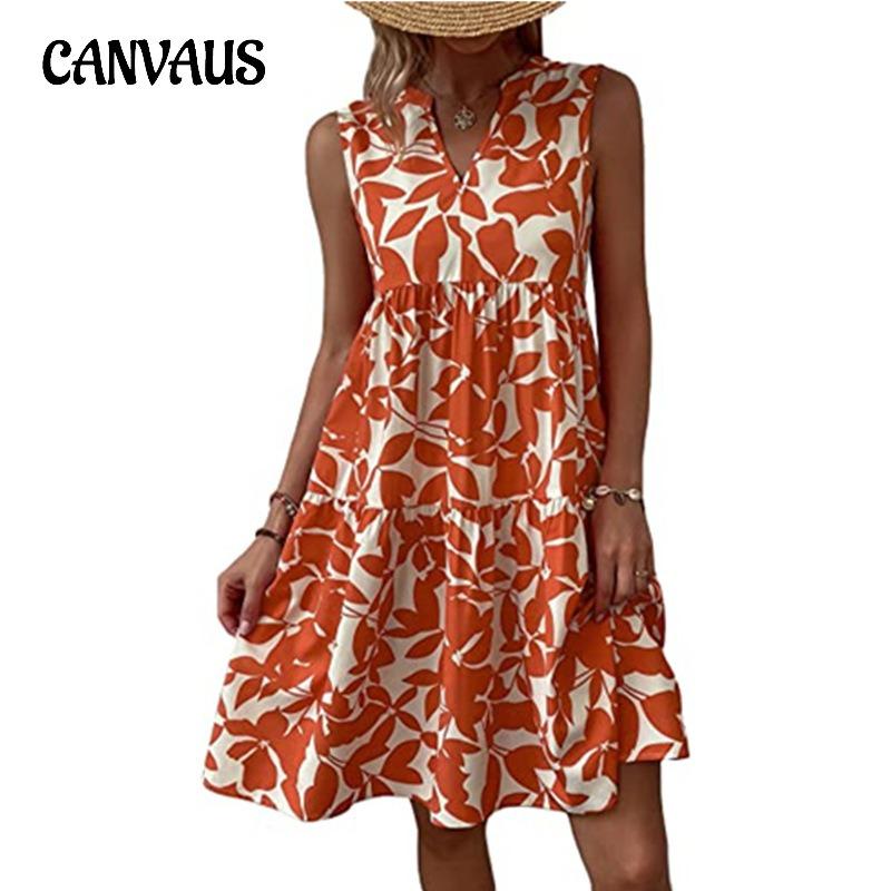 Letní dámské šaty Bohémská móda Volné V-výstřih S plisováním Tištěné šaty