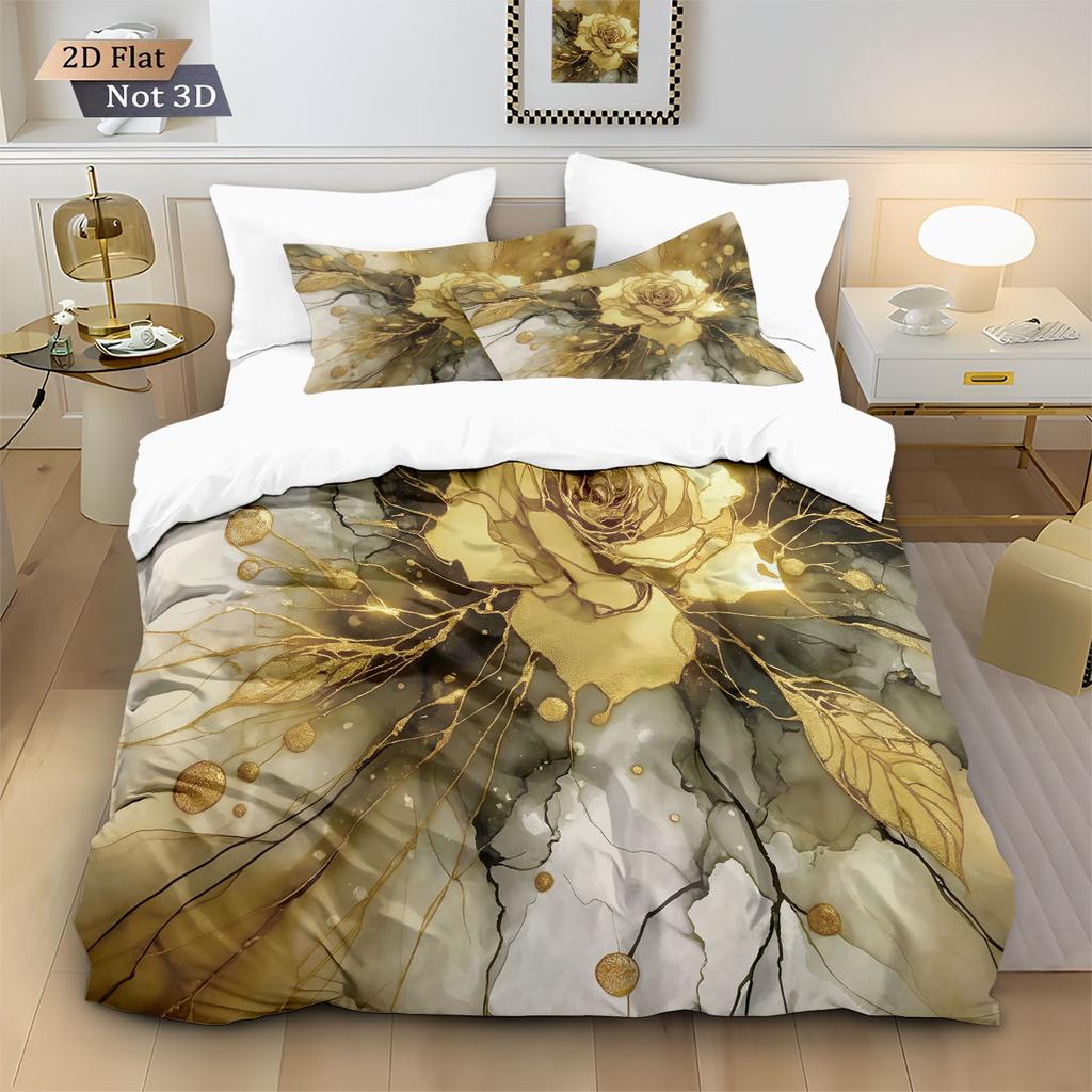 3Pcs Imitation Gilded Beautiful Floral Print Coreless Down Duvet Cover Set Multi Size Comfortable Bedroom Bedding Decoration