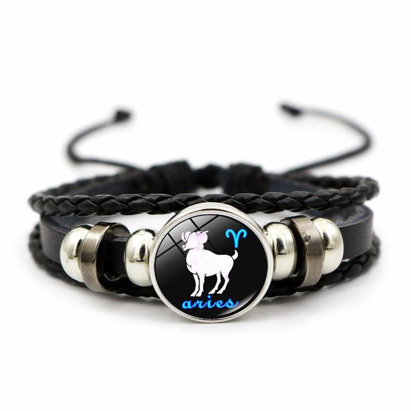 12 Constellations Charm Bracelet Men Women Fashion Multilayer Weave Leather Bracelet Birthday Gifts