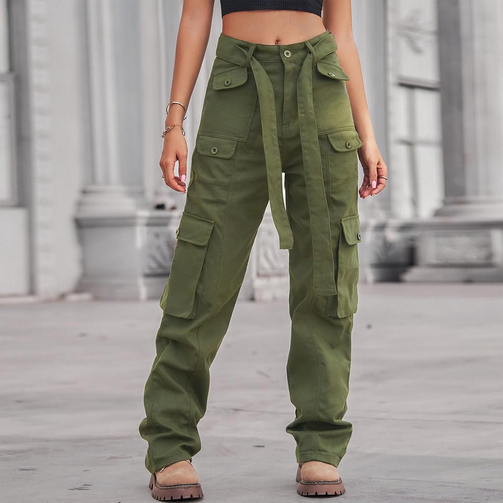 Women's Fashionable Solid Color Denim Pocket Workwear Casual Jeans
