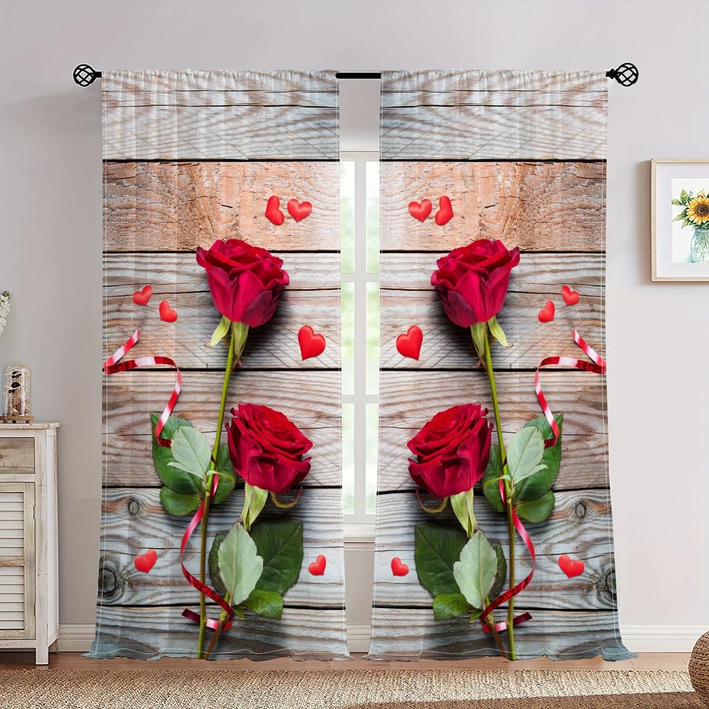 2pcs Elegant Lions And Romantic Rose Print Curtains For Home Decor For Bedroom Office Kitchen Living Room Study Decor Rod Pocket