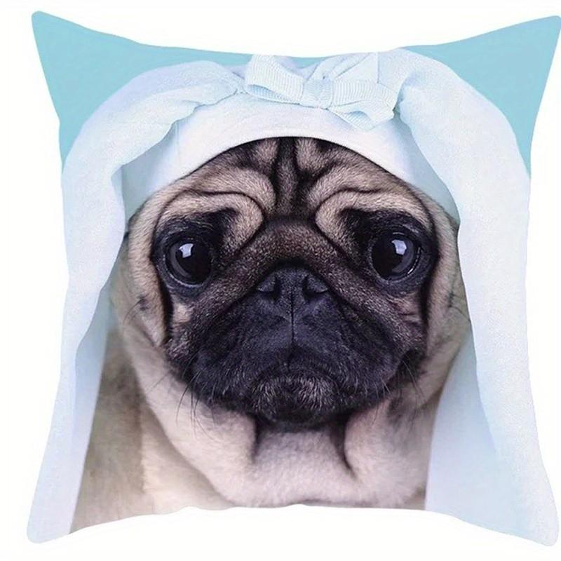 Cute Pug Puppy Dog With Fashion Accessories Pattern Cushion Cover For Sofa Bedroom Car Pillow Cover