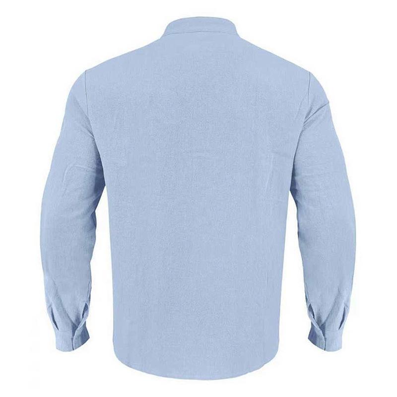 Linen T-Shirt Men Henley Neck Pocket Casual Beach Long Sleeve Solid Color Male Tops Vintage Streetwear TShirts
