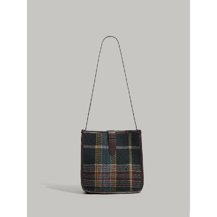 Korean-style women s bag 2025 new model plaid tote bag, stylish and versatile bucket bag, commuter shoulder and crossbody bag темно-зеленого