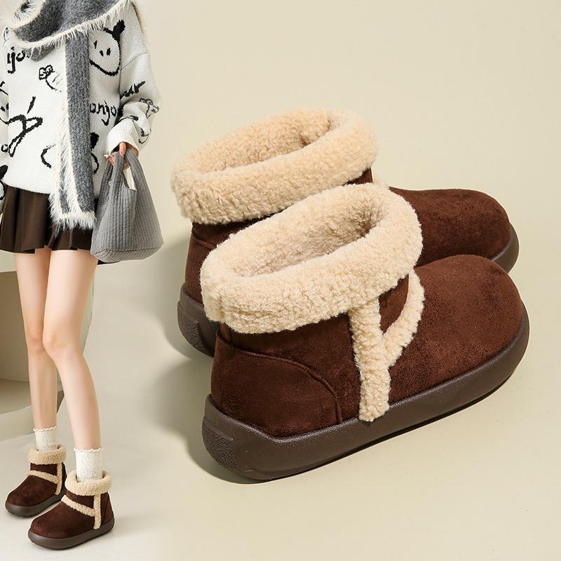 Women's Fur One Thick Bottom Heightening Winter Lightweight Padded Warm Snow Boots Non-slip Wear Casual Sneakers Plush Cotton Boots