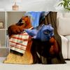 1PC Bear And Blue Critter Adventure Flannel Blanket Gift, Suitable for Both Men And Women, Soft Ideal for Beds And Sofa, Birthday Or Christmas Gift