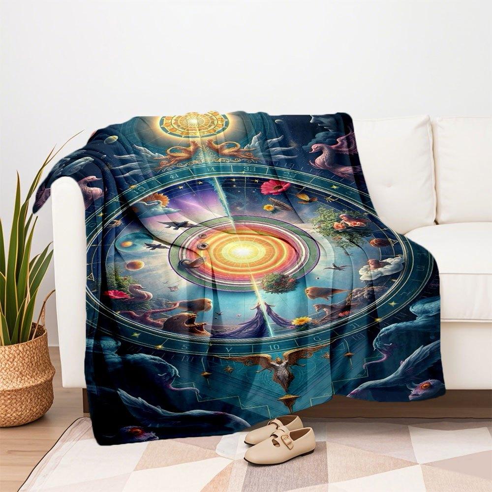 "Divine Harmony: Celestial Zodiac Art Print"Blanket Flannel Throw Blanket for Sofa, Bed, Travel, Camping, Office