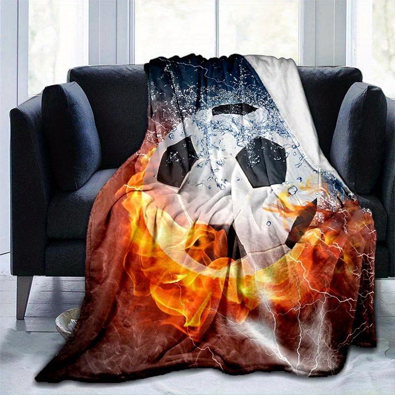1pc Water Fire Football Thin Blanket Lightweight Flannel Throw Blanket For Sofa Bed Travel Camping Livingroom Office Chair Bed