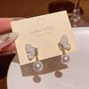 Korean Crystal Butterfly & Pearl Earrings - Elegant, High-End Fashion Accessory for Women