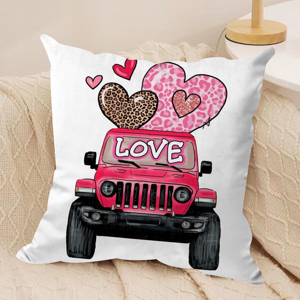 Happy Valentines Day Cushion Cover Silky Short Plush DoubleSided Printed Pillow Case for Sofa All Seasons Home Decor Gift