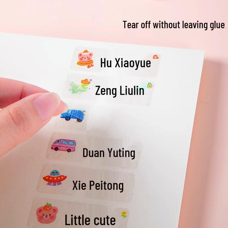 Waterproof Transparent Kindergarten Name Stickers - Tear-Proof, Self-Adhesive, No-Trace, Cute Designs for Kids