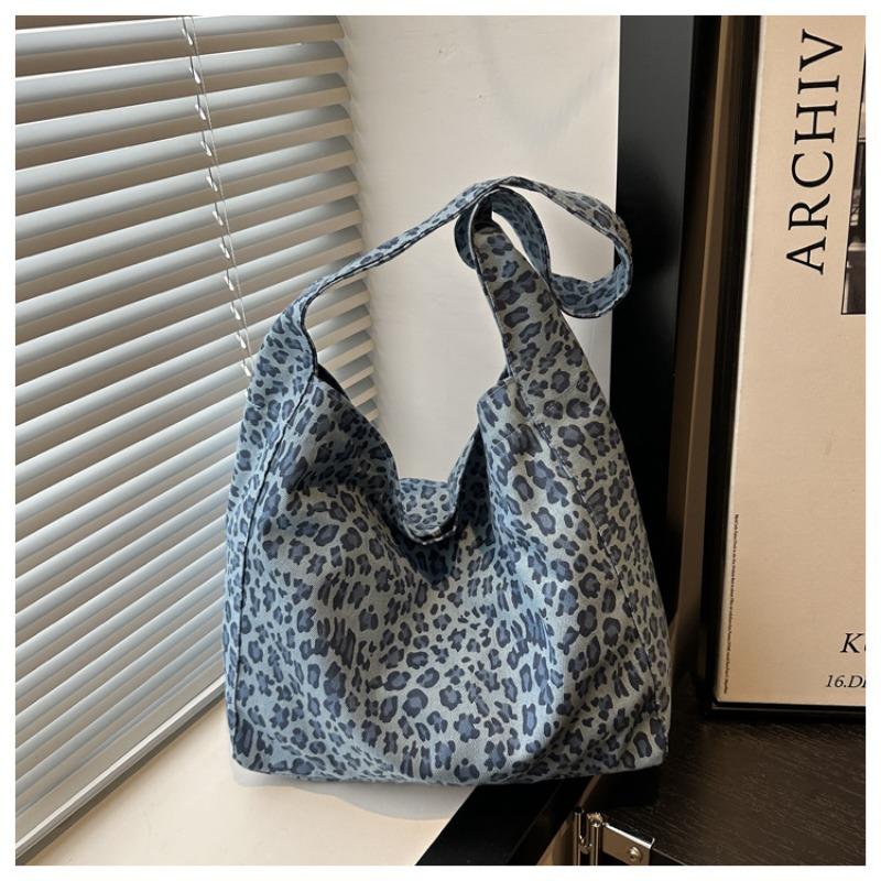 

New women s bag leopard print cloth bag women s fashionable large-capacity shoulder bag simple lazy tote bag синий