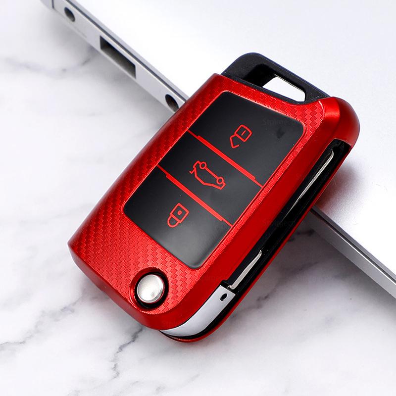 Husa pentru chei de mașină cu model de carbon Tpu pentru VW Volkswagen Golf 7 MK7 Tiguan MK2 pentru SEAT Ateca Leon FR2 Ibiza pentru Skoda Octavia A7